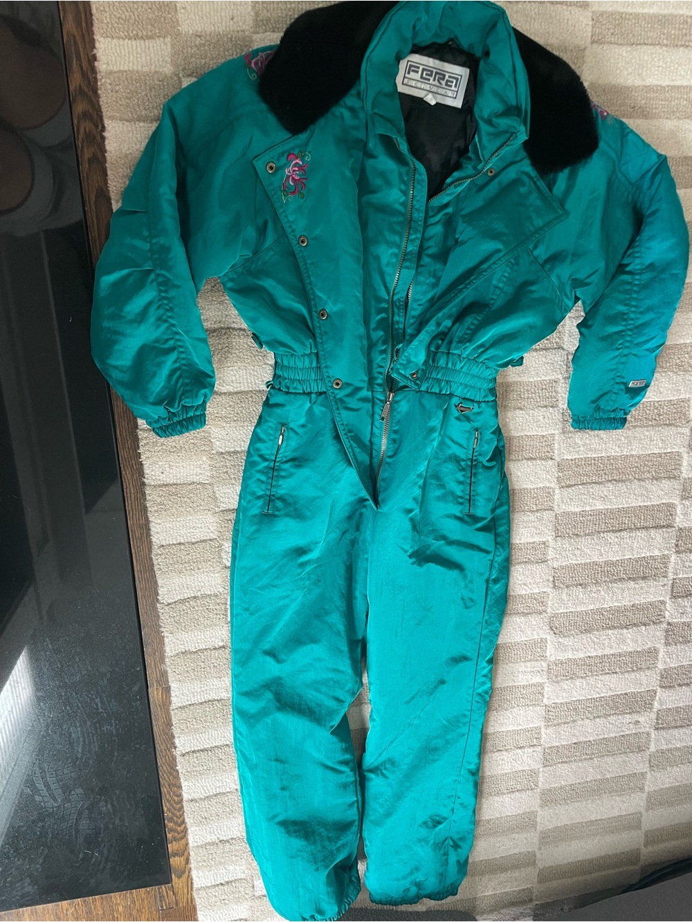 Fera VINTAGE 80’s Teal Emerald Women's Insulated SKI One-Piece Jumpsuit